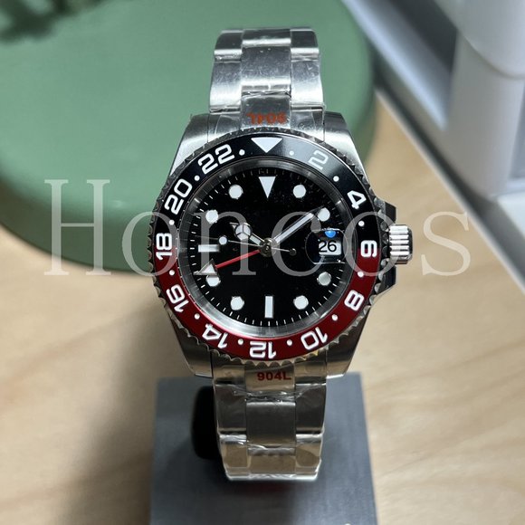 Custom Made Watch with GMT Automatic Movement Silver Case Red Black Coke - Picture 1 of 4